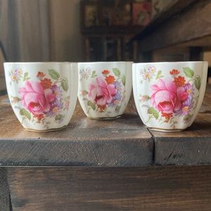 Royal Crown Derby “Derby Posies” Egg Cup Trio. Gold trim. Circa 1950s China